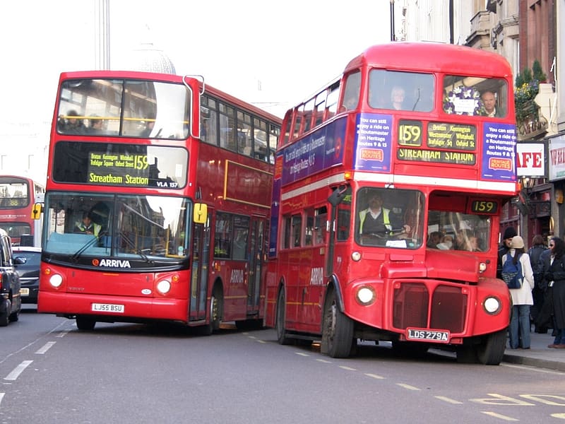 THE ROUTEMASTER IS BACK!, Routemaster on right, New type has automatic doors, New bus on left, double deckers, HD wallpaper