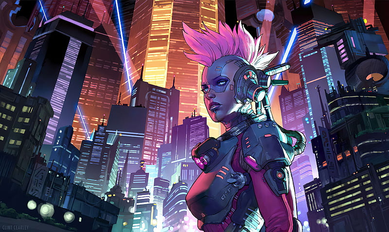 Sci Fi, Cyberpunk, Building, City, Cyborg, Futuristic, Pink Hair, HD wallpaper