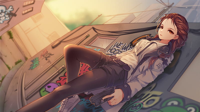 anime girl, brown hair, braid, coat, wall, Anime, HD wallpaper