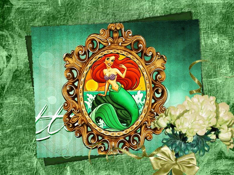 Ariel, Princess, Disney, Green, HD wallpaper Ariel, Princess, Disney, Green, HD wallpaper