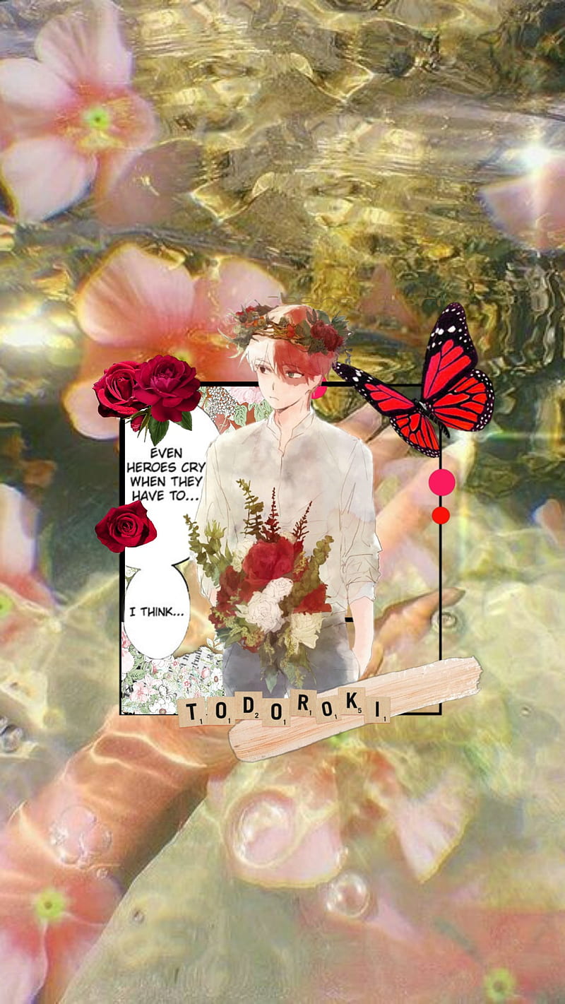 Todoroki , aesthetic, anime, bananabri, bnha, floral, flowers, mha, my edit, HD phone wallpaper