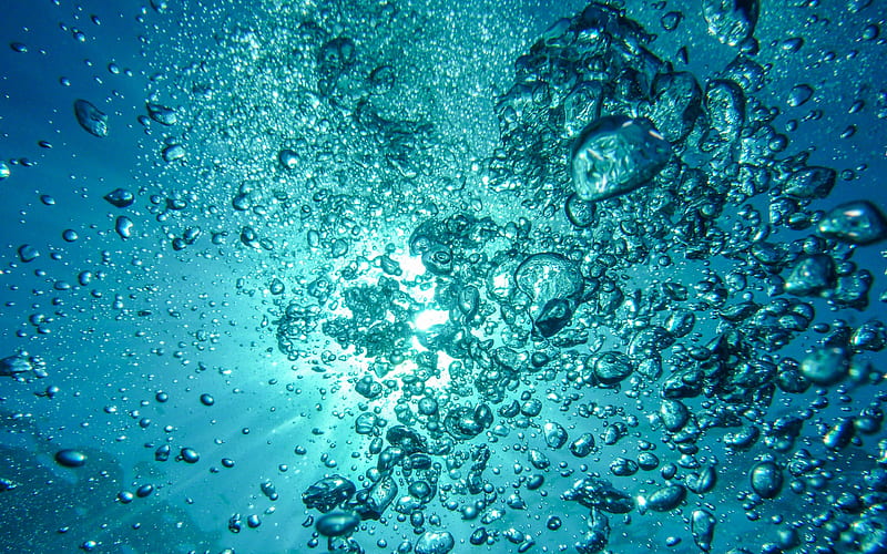 water bubbles texture underwater, bubbles, water backgrounds, macro, blue water background, water textures, bubbles textures, HD wallpaper