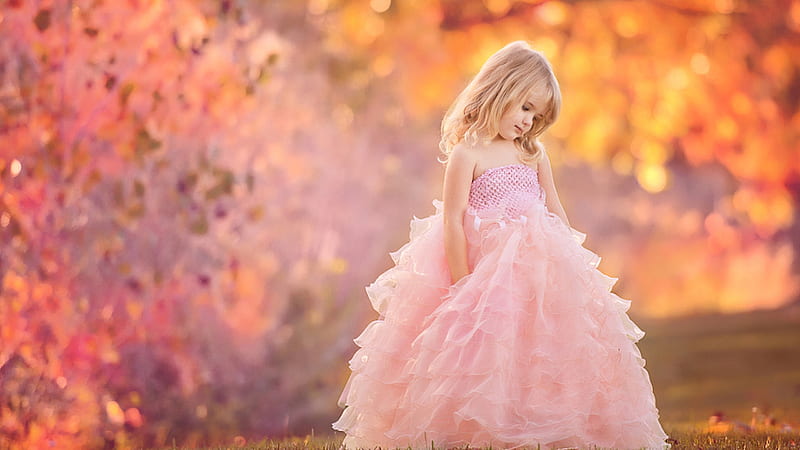 Cute Little Girl Is Wearing Pink Frock In Blur Leaves Background Cute, HD wallpaper