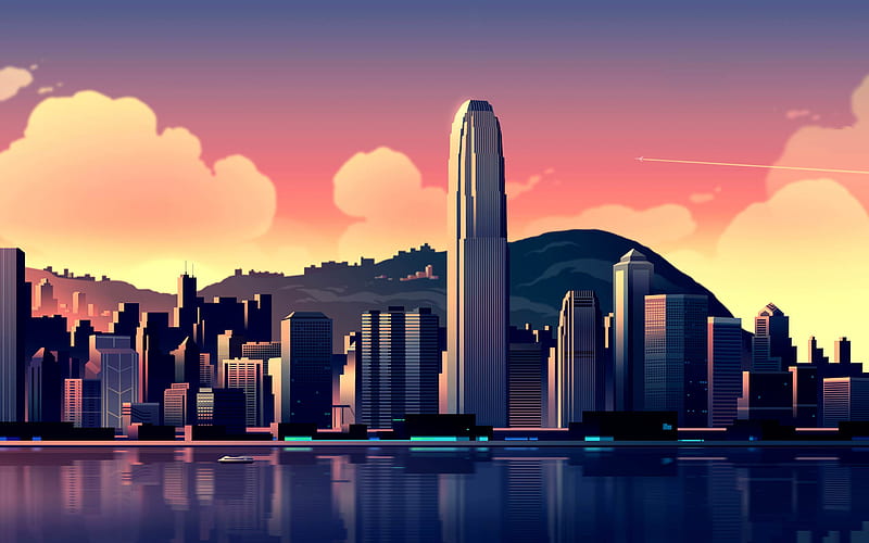 Hong Kong, artwork, cityscapes, cretive, International Finance Centre, Asia, China, HD wallpaper