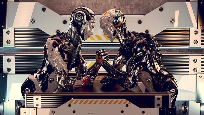 robots, wrestling, 3d model, cgi, render, profile view, 3D, HD wallpaper