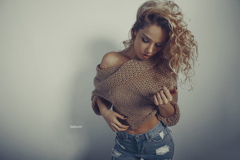 Models, Model, Curl, Girl, Jeans, Sweater, HD wallpaper