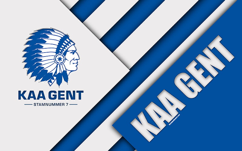 KAA Gent Belgian football club, blue white abstraction, logo, material design, Ghent, Belgium, football, Jupiler Pro League, HD wallpaper