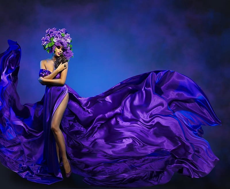 Purple beauty, Model, Wreath, Dress, Flowers, HD wallpaper