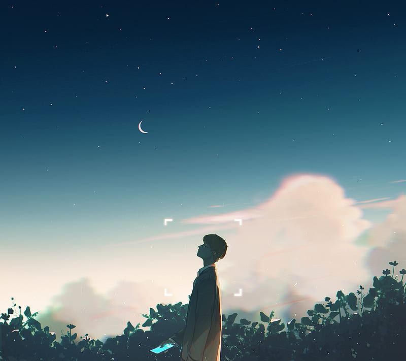 Alone anime, mountain, ocean, view, HD phone wallpaper