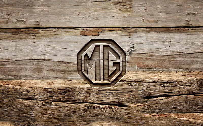 MG wooden logo, , wooden backgrounds, cars brands, MG logo, creative, wood carving, MG, HD wallpaper