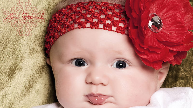 Beautiful Baby, red, lovely, bonito, lips, baby, sweet, cute, head band, flower, HD wallpaper