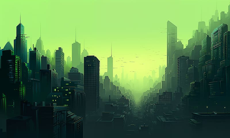 Green Cyber City, HD wallpaper