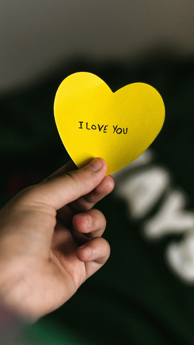 I Love U In Yellow Heart, i love u, yellow, heart, hand, love, HD phone wallpaper