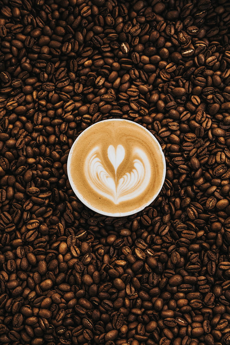top view graphy of heart latte coffee, HD phone wallpaper