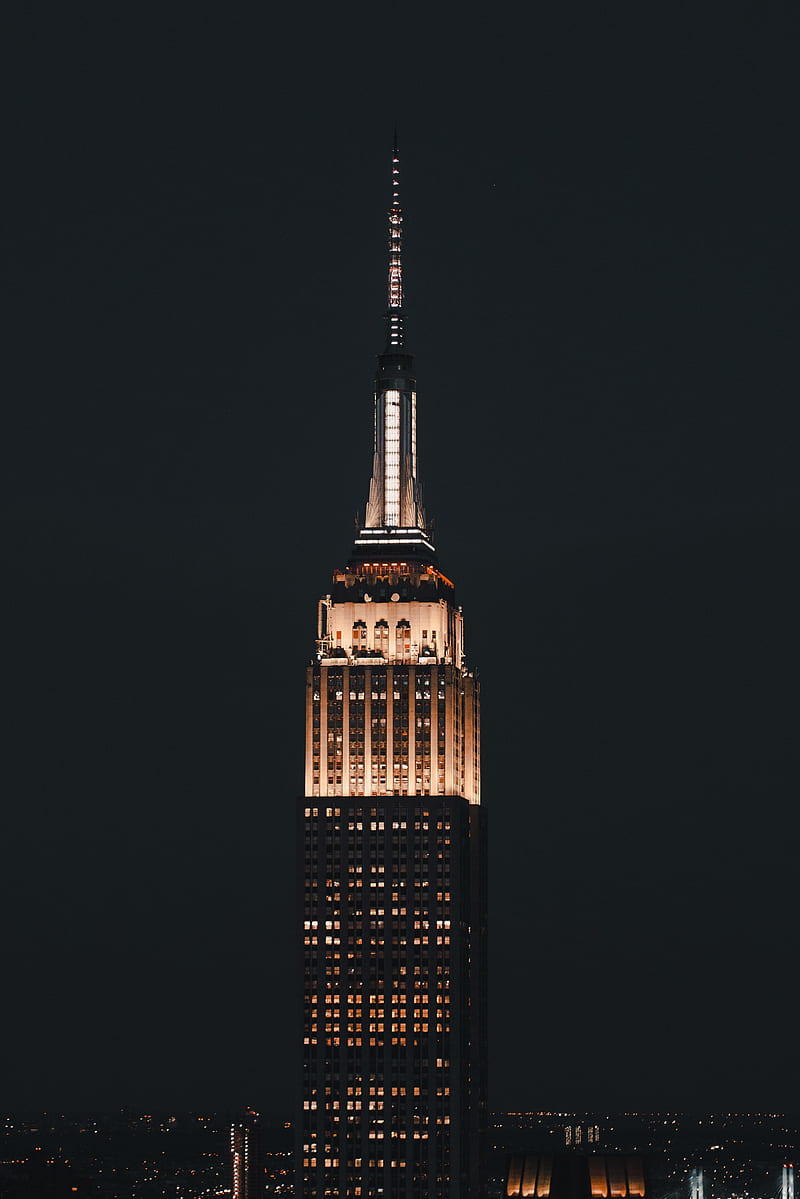 empire state building, tower, building, night, architecture, lights, dark, HD phone wallpaper