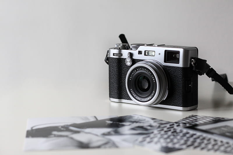 black and gray film camera near printed, HD wallpaper