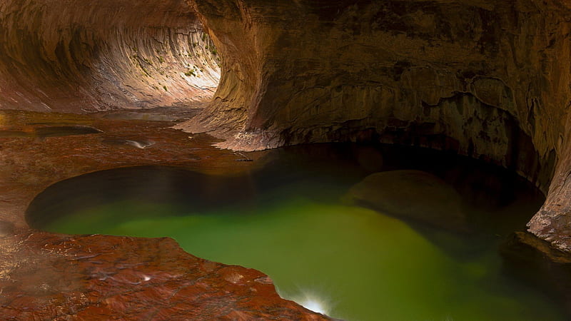 magical pool in a cave grotto, rocks, green, grotto, pool, cave, HD wallpaper