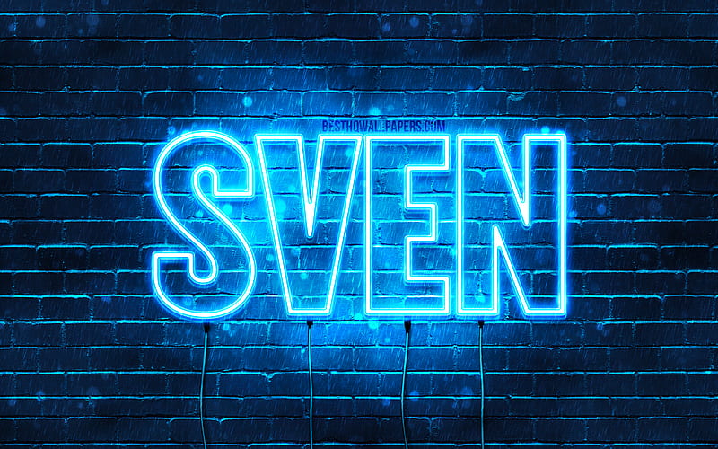 Sven with names, Sven name, blue neon lights, Happy Birtay Sven, popular dutch male names, with Sven name, HD wallpaper
