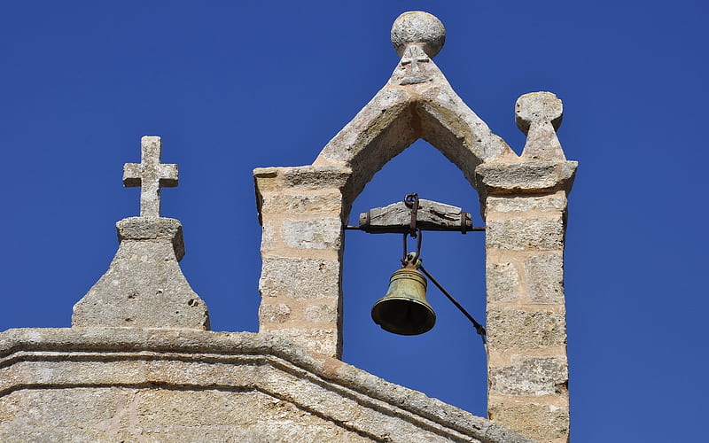 Old Bell Tower, bell, church, cross, tower, old, HD wallpaper