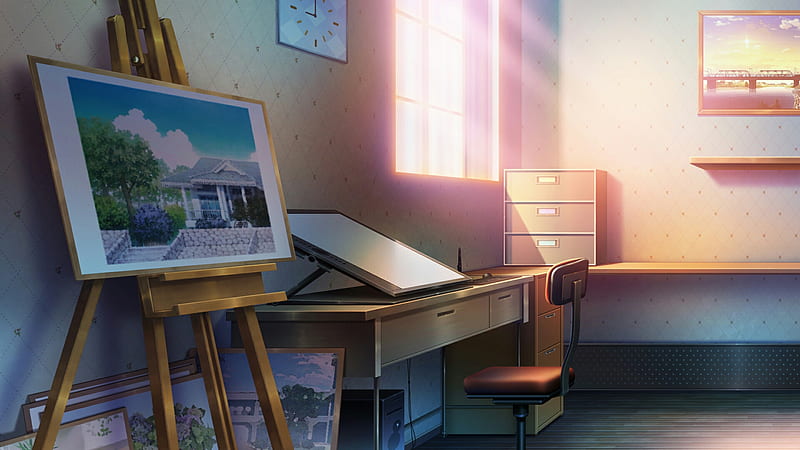 Anime, Room, Chair, Desk, Sunshine, Window, HD wallpaper