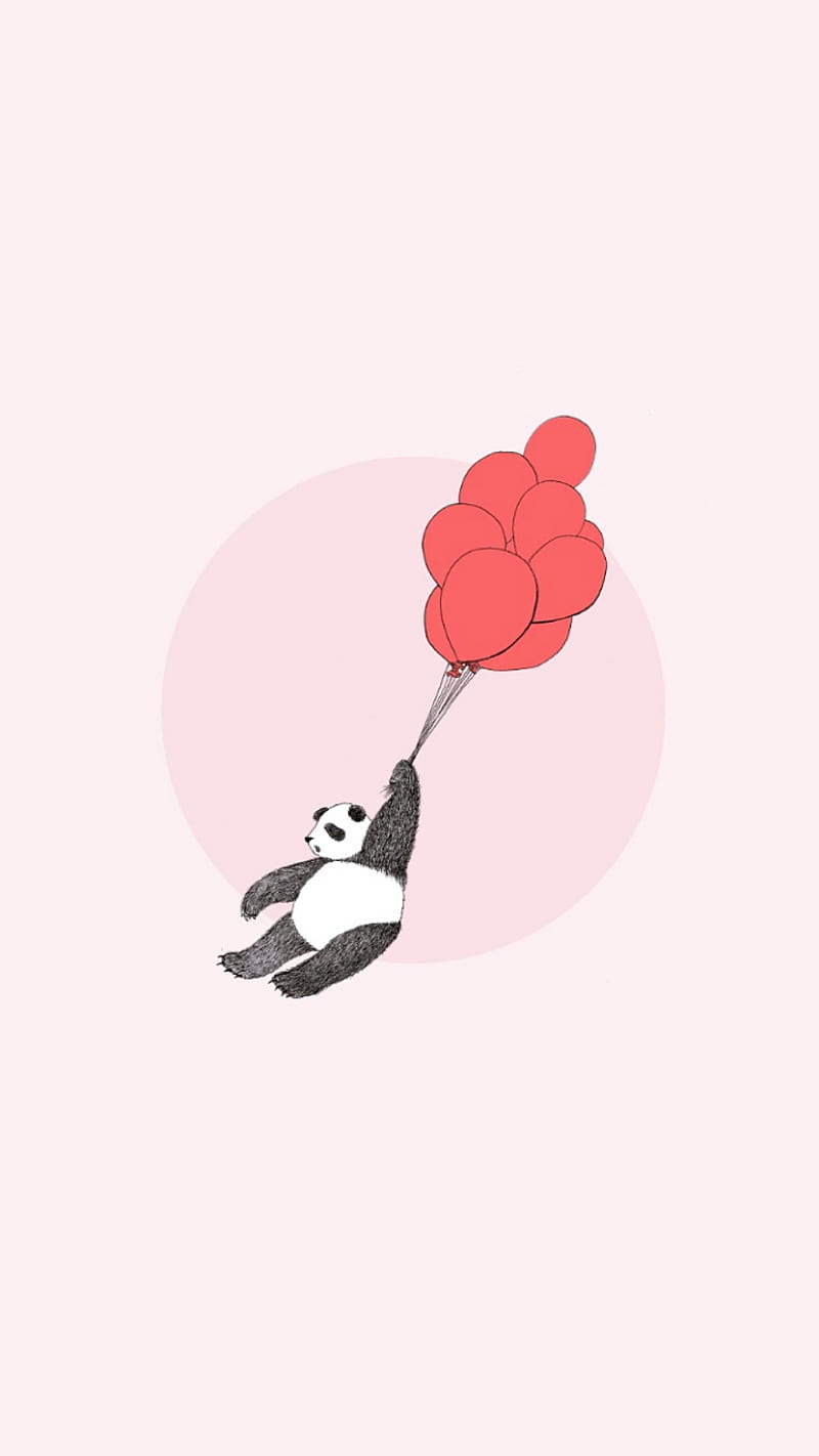 Flying Panda, art, balloons, bear, designs, red, HD phone wallpaper ...