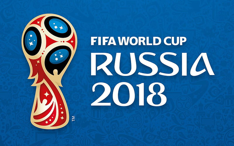 FIFA World Cup 2018, emblem, Russia 2018, blue background, FIFA World Cup Russia 2018, soccer, FIFA, football, logo, minimal, Soccer World Cup 2018, creative, HD wallpaper