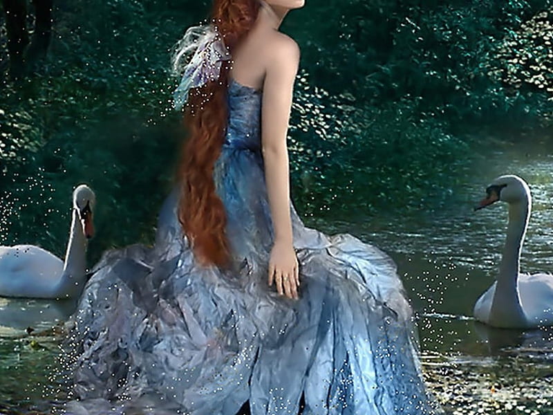 La dama y los cisnes, agua, fantasía, cisne, niña, Fondo de pantalla HD |  Peakpx