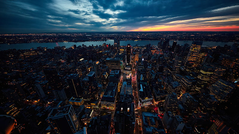 Sunset New York City, new-york, city, world, lights, graphy, HD wallpaper