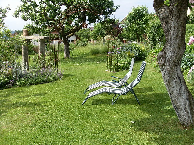 Garden, rest, green, bonito, sunbeds, HD wallpaper | Peakpx