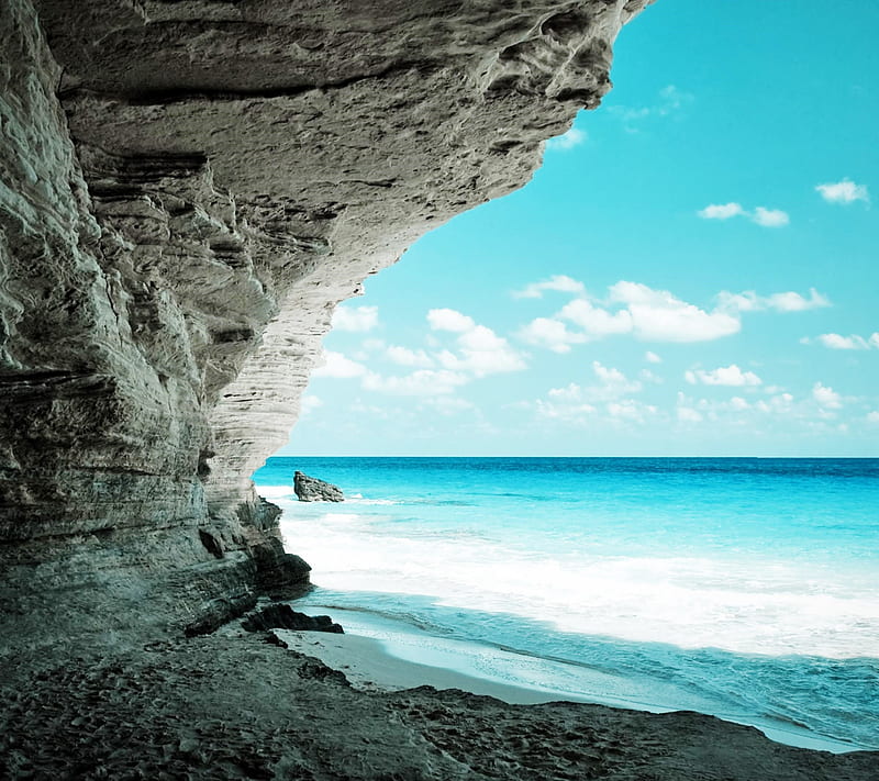 Coast, beach, cave, landscape, nature, ocean, sea, water, HD wallpaper