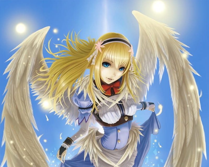 Angel Maid Pretty Cg Sparks Wing Sweet Nice Fantasy Anime Feather Beauty Hd Wallpaper