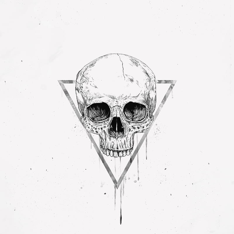 Skull in a triangle II, Balazs, classic, cool, drawing, geometric, handdrawn, illustration, skulls, tattoo, HD phone wallpaper