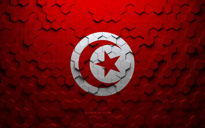 Flag of Tunisia, honeycomb art, Tunisia hexagons flag, Tunisia, 3d hexagons art, Tunisia flag, HD wallpaper
