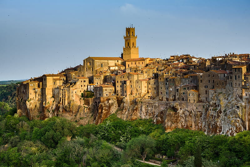 Towns, Pitigliano, Bell Tower, Italy, Tuscany, HD wallpaper