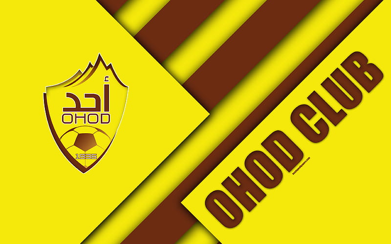 Ohod Club yellow brown abstraction, logo, Saudi Arabian football club, material design, Medina, Saudi Arabia, football, Saudi Professional League, HD wallpaper