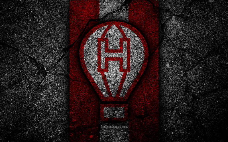 Huracan FC, logo, Superliga, AAAJ, black stone, Argentina, soccer, Huracan, football club, asphalt texture, FC Huracan, HD wallpaper