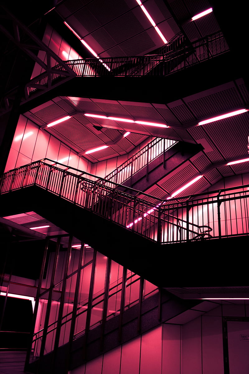 stairs, construction, desenho, neon, lights, HD phone wallpaper