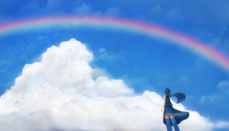 Rainbow, cloud, bou nin, anime, manga, white, sky, blue, HD wallpaper