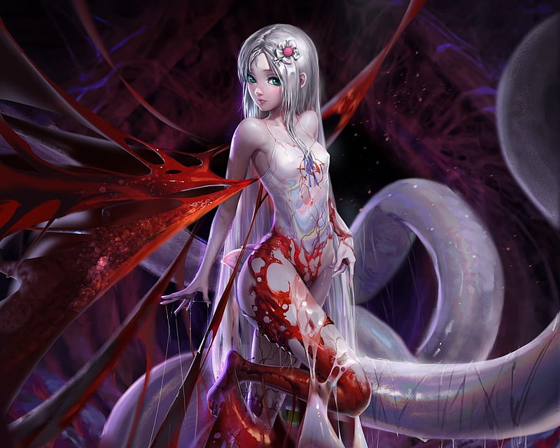 :), girl, anime, red, tentacles, sarena, purple, manga, HD wallpaper