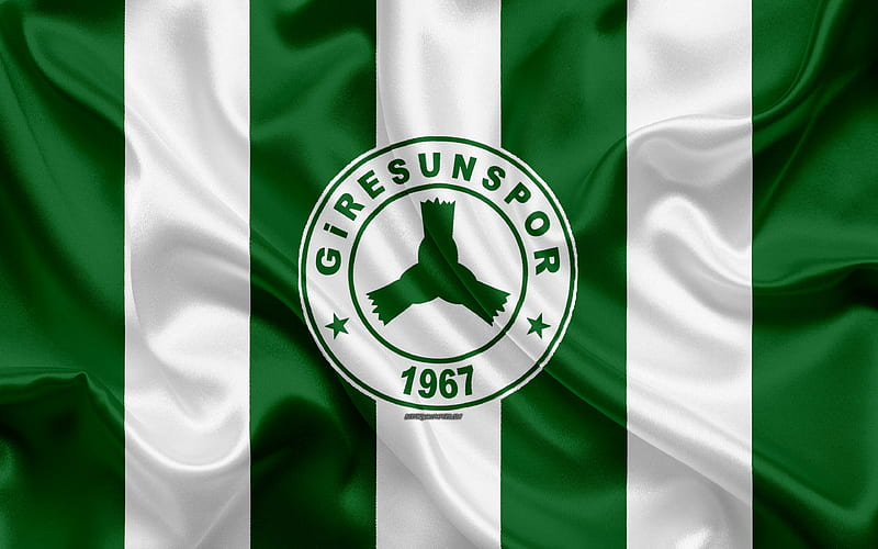 Giresunspor logo, silk texture, Turkish football club, green white flag, emblem, 1 Lig, TFF First League, Giresun, Turkey, football, HD wallpaper