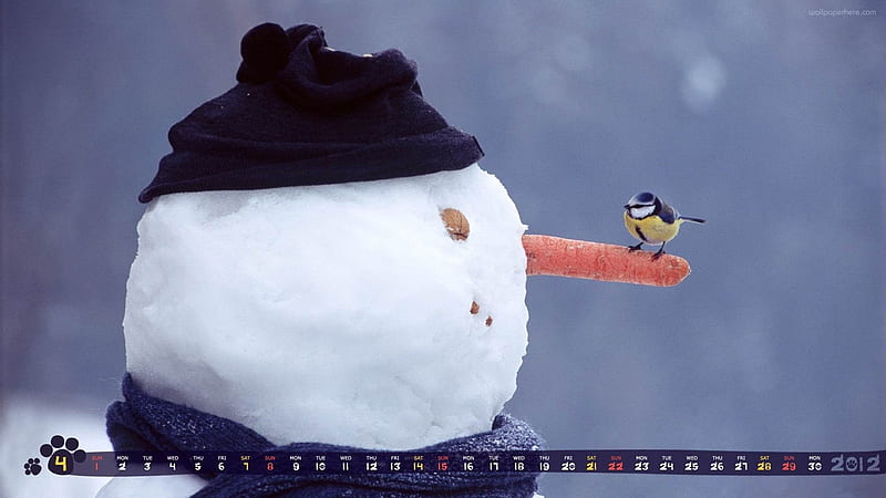 Snowman-April 2012 calendar themes, HD wallpaper