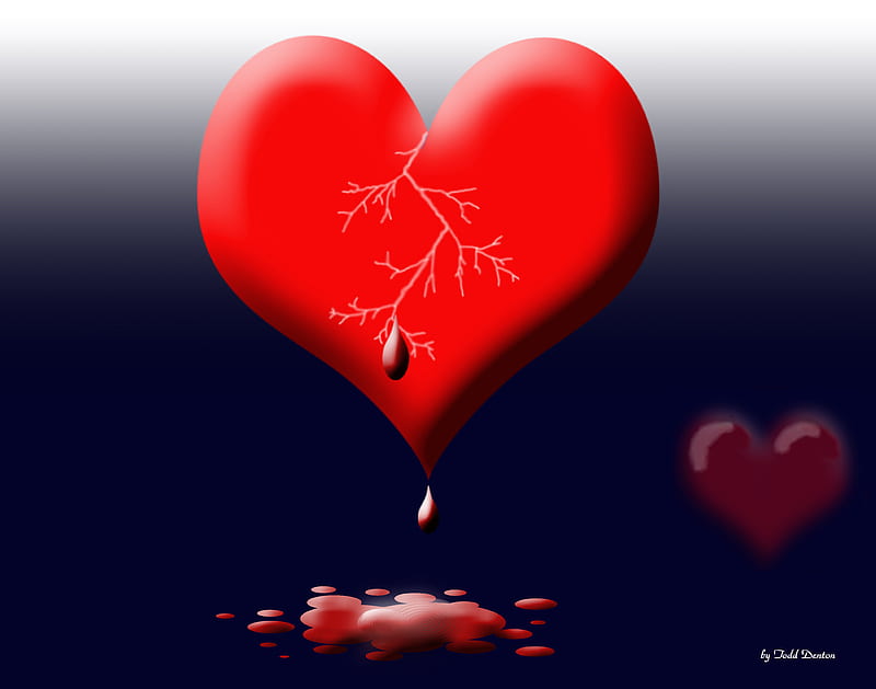My Heart Has A Hole In It Where Love Use To Be, bleeding, cracked, splatter puddle, heart, HD wallpaper