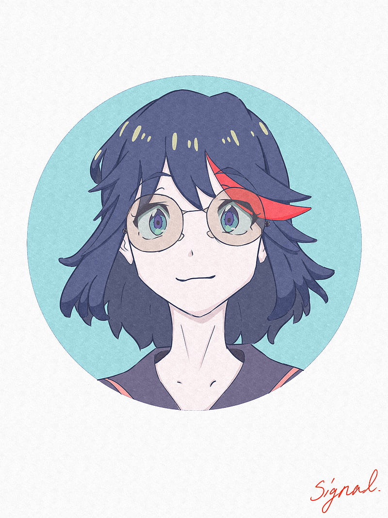 Kill la Kill, short hair, women with glasses, anime girls, multi-colored hair, redhead, Matoi Ryuuko, 2D, black hair, smiling, simple background, looking at viewer, blue eyes, frontal view, fan art, vertical, anime, HD phone wallpaper
