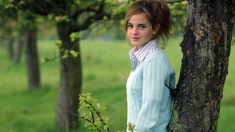 Emma Watson, shirt, nature, smile, actress, HD wallpaper
