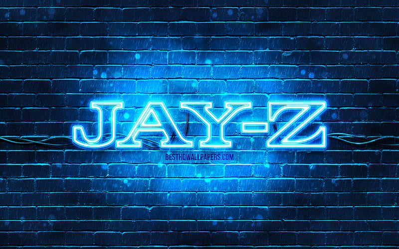 Jay-Z blue logo superstars, american rapper, blue brickwall, Jay-Z logo, Shawn Corey Carter, Jay-Z, music stars, Jay-Z neon logo, HD wallpaper