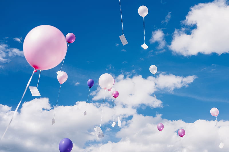 balloons, sky, clouds, flight, height, HD wallpaper