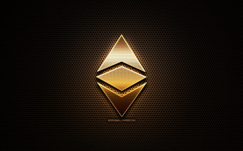 Ethereum glitter logo, cryptocurrency, grid metal background, Ethereum, creative, cryptocurrency signs, Ethereum logo, HD wallpaper