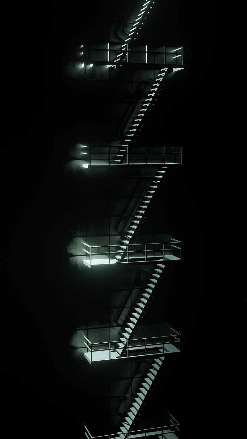 StairCase, 3d, URBANITE, architecture, black, building, case, construction.dark, engineering, exit, fire, high, industrial, industry, modern, oled, silhouette, stair, steel, step, steps, tall, tower, urban, HD phone wallpaper