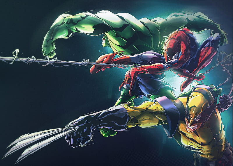 Hulk Spider Man Wolverine , spiderman, hulk, wolverine, superheroes, artist, artwork, digital-art, HD wallpaper