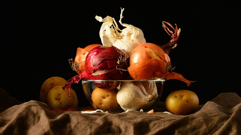 Food, Vegetables, Garlic, Onion, Potato, HD wallpaper
